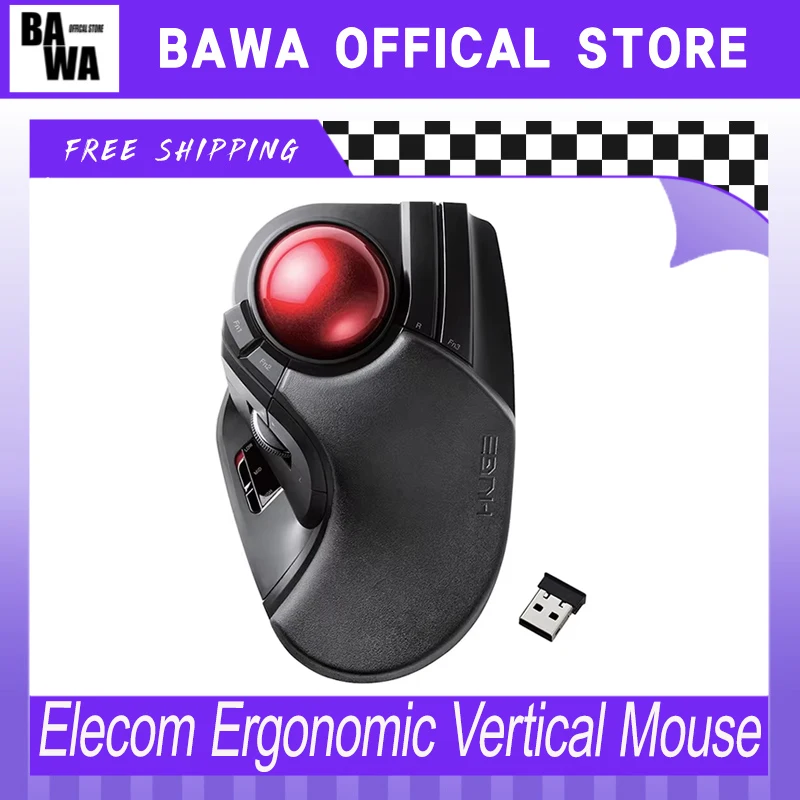 Elecom Ergonomic Vertical Mouse Trackball Wireless 2.4g 10 Programmable Buttons Custom Office Laptop For Autocad Ps