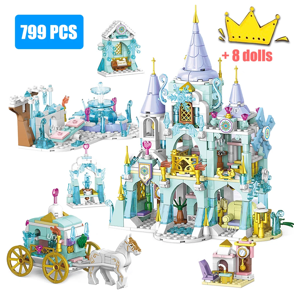 

New Friends Princess Castle House Sets for Girls Movies Royal Ice Playground Horse Carriage DIY Building Blocks Toys Kids Gift