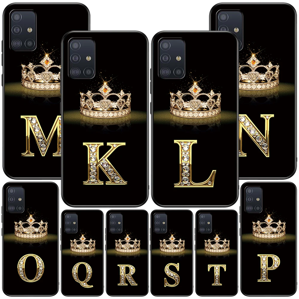 

Diamond Crown Letter Case for Samsung Galaxy A52 A12 A53 A51 A32 A21s A22 A31 A72 A02s A13 5G A11 A41 A03s TPU Black Phone Cover