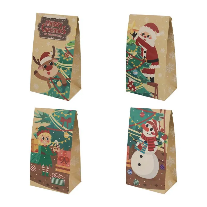 

Christmas Party Candy Biscuit Food Bag Christmas Tree Puzzle Food Bag Baking Oil Resistant Disposable Packaging Kraft Paper Bag