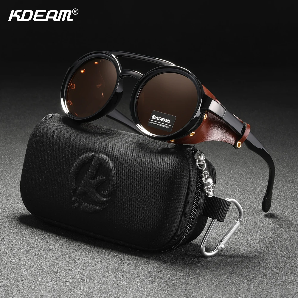 

KDEAM Men Retro Steampunk Sunglasses UV400 Women Trendy Sports Punk Sun Glasses Novelty Leather Twin Bridge Gafas de sol 2023