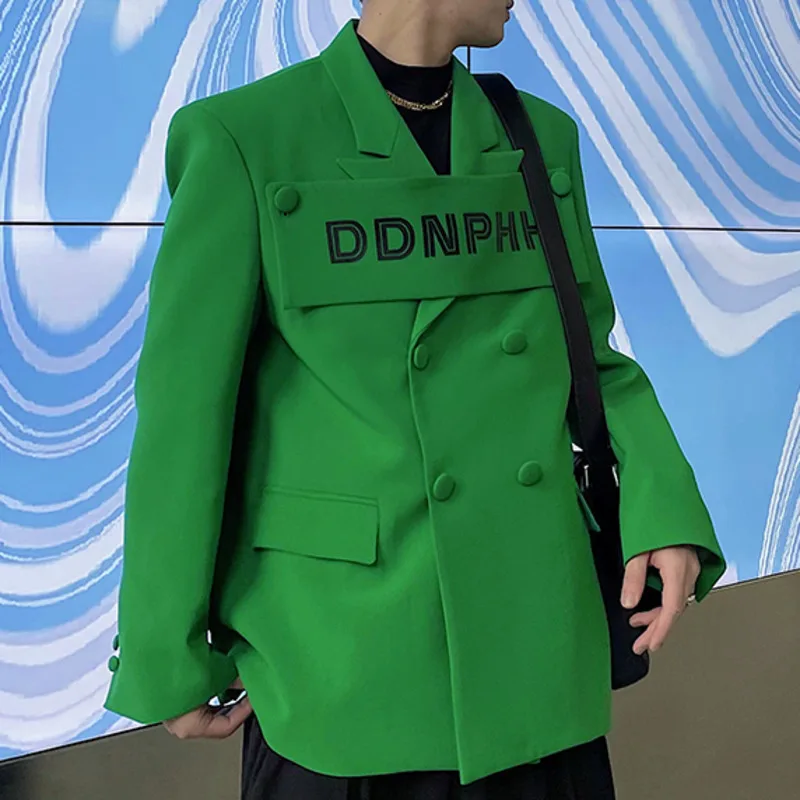 

Мужской Стильный блейзер с буквенным принтом Hombre, мужской пиджак, сценические костюмы для певцов, вечерние блейзеры для ночного клуба