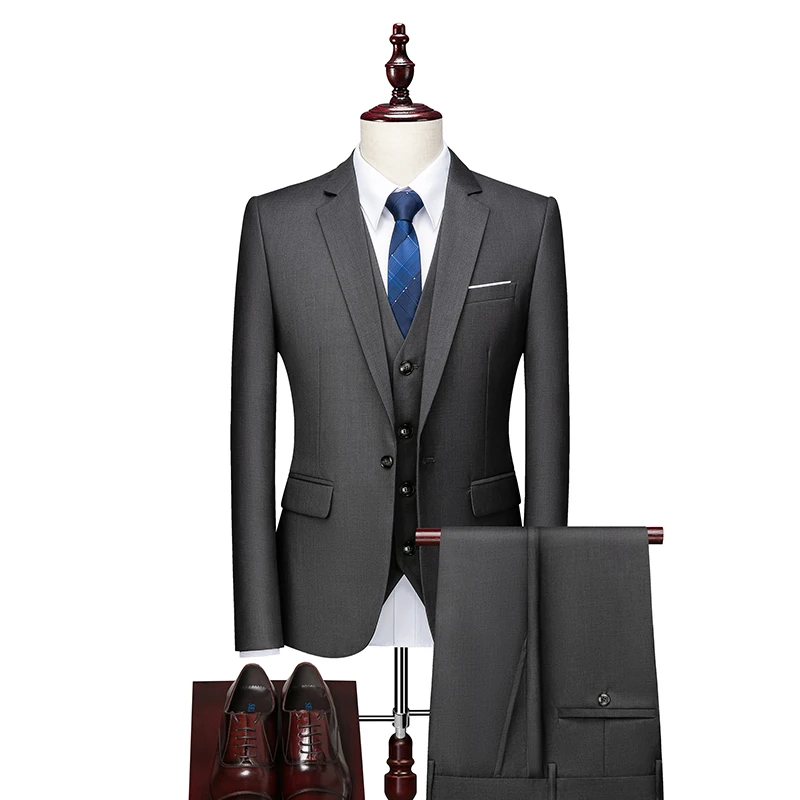 

Jacket+Pant+Vest Korean One Button Suit Men Clothing 2022 Spring New Slim Fit Wedding Dress Business Formal Men Tuxedo Suit 3pcs