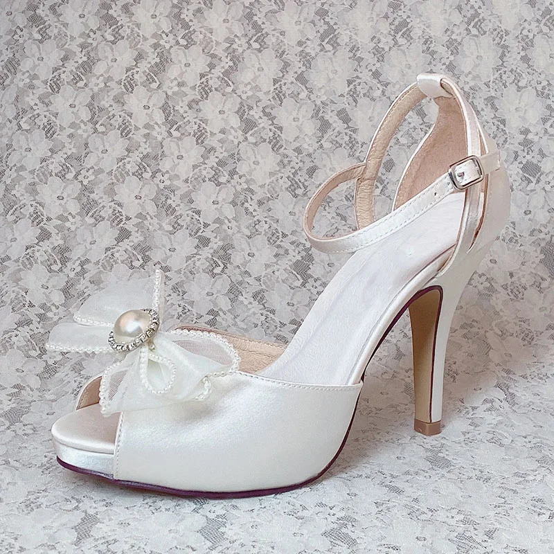 

Wedopus 4 Inches Wedding Heel Sandals off white Sandals Women with Bows