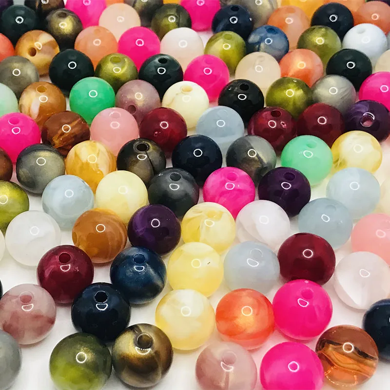 

8-14mm 50PCS Wholesale Round Shape Beads Jewelry Making Acrylic Beads Multicolor Smooth Loose Bead DIY Accessory