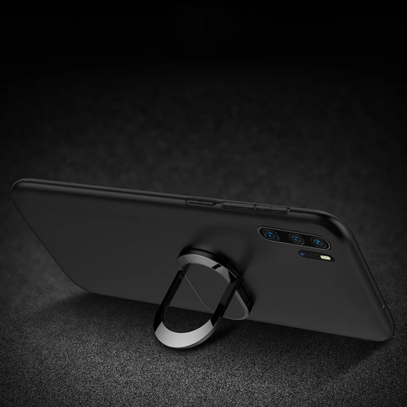 С кольцом Магнитный черный мягкий чехол из ТПУ для Huawei P30 Pro