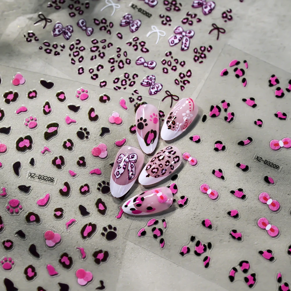 1 шт. наклейки для ногтей с леопардовым принтом 3D леопардовый бант цветы клейкие
