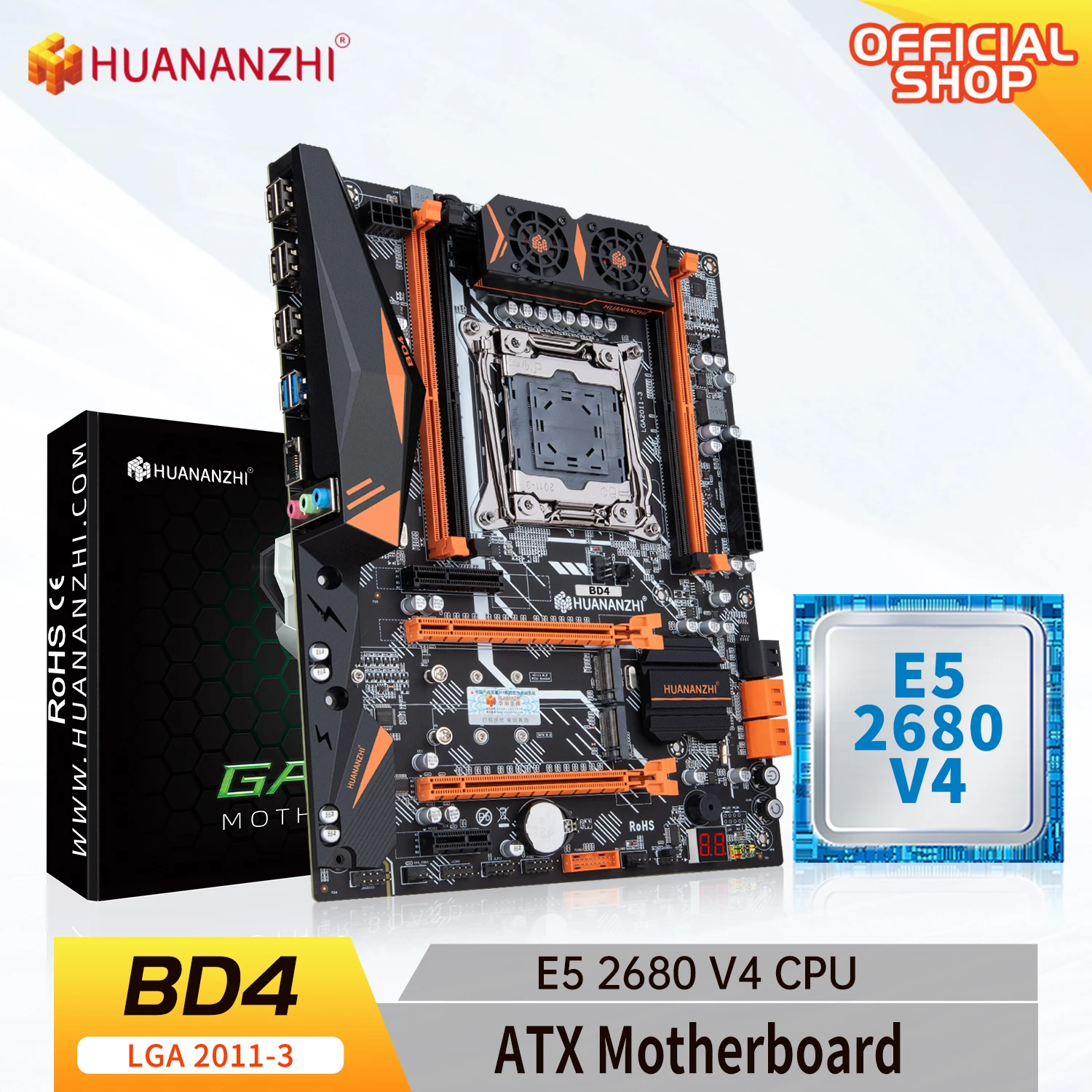 HUANANZHI X99 BD4 LGA 2011-3 XEON X99 материнская плата с Intel E5 2680 V4 поддержка DDR4 RECC без памяти комбинированный комплект NVME NGFF
