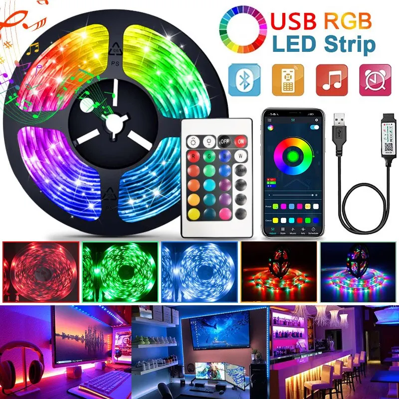 Светодиодная лента RGB5050 5 в с Bluetooth, меняющая цвет, для ...