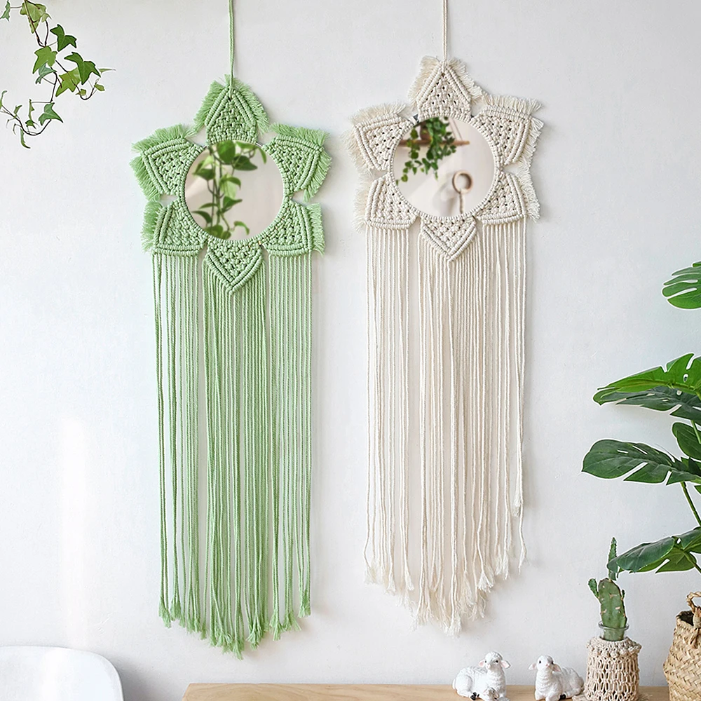

Decorative Mirrors Macrame Wall Mirror Cute Room Decor Wall Mirrors for Living Room Decoration Accessories Bedroom Decor