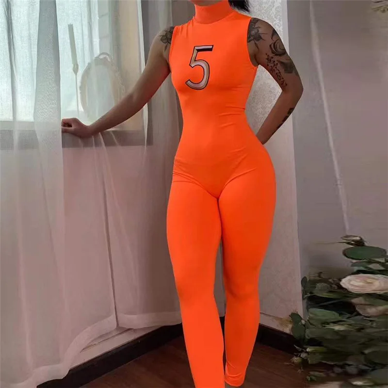 Casual Women Jumpsuit Print Letter Sleeveless High Streetwear One Piece Set Long Romper Women Jumpsuit Overalls