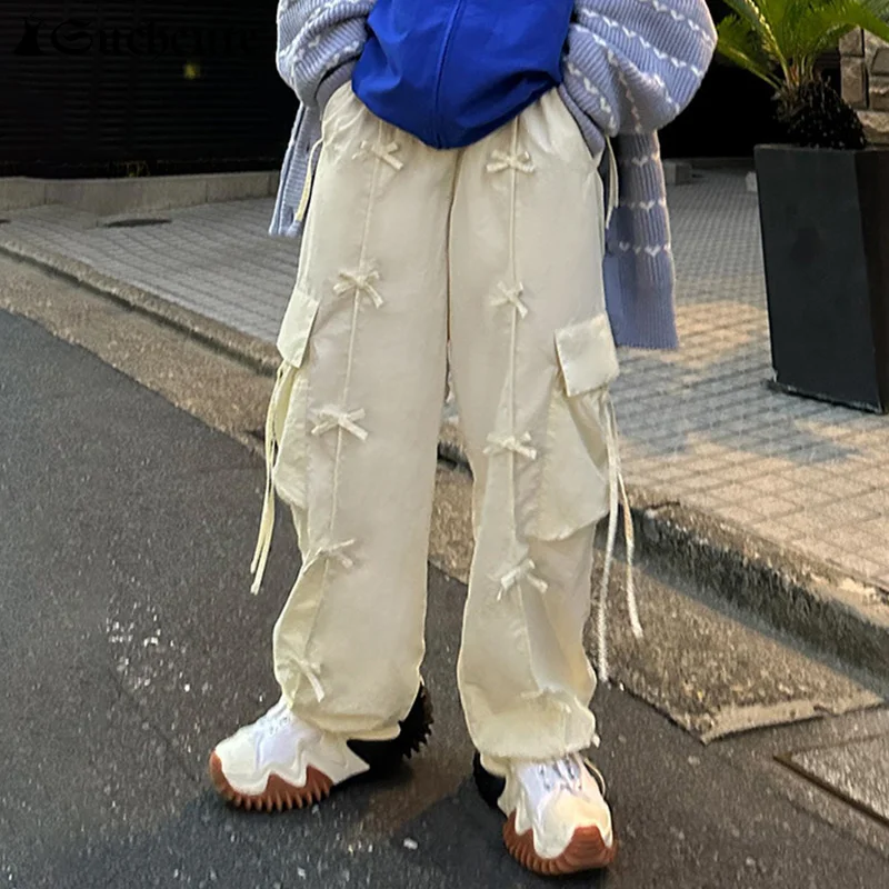 Хип-хоп женские повседневные брюки на завязках с бантом и карманами