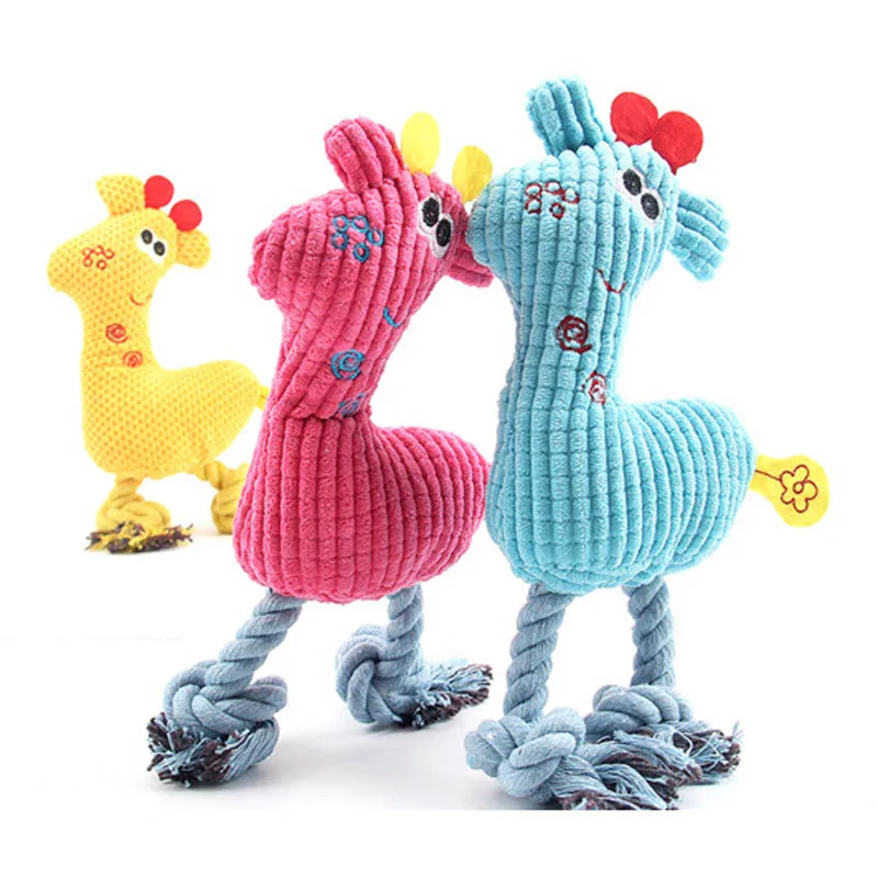 

Cute Plush Giraffe Rope Pets Small Dogs Squeaky Interative Toys Deer Dolls Puppy Playing Chew Bite Toy Dog Training Accessories