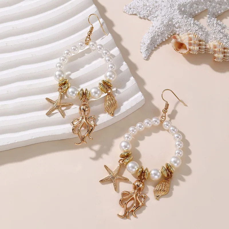 Женские серьги с поп-жемчугом Marine Life в богемном стиле пляжный сезон женские