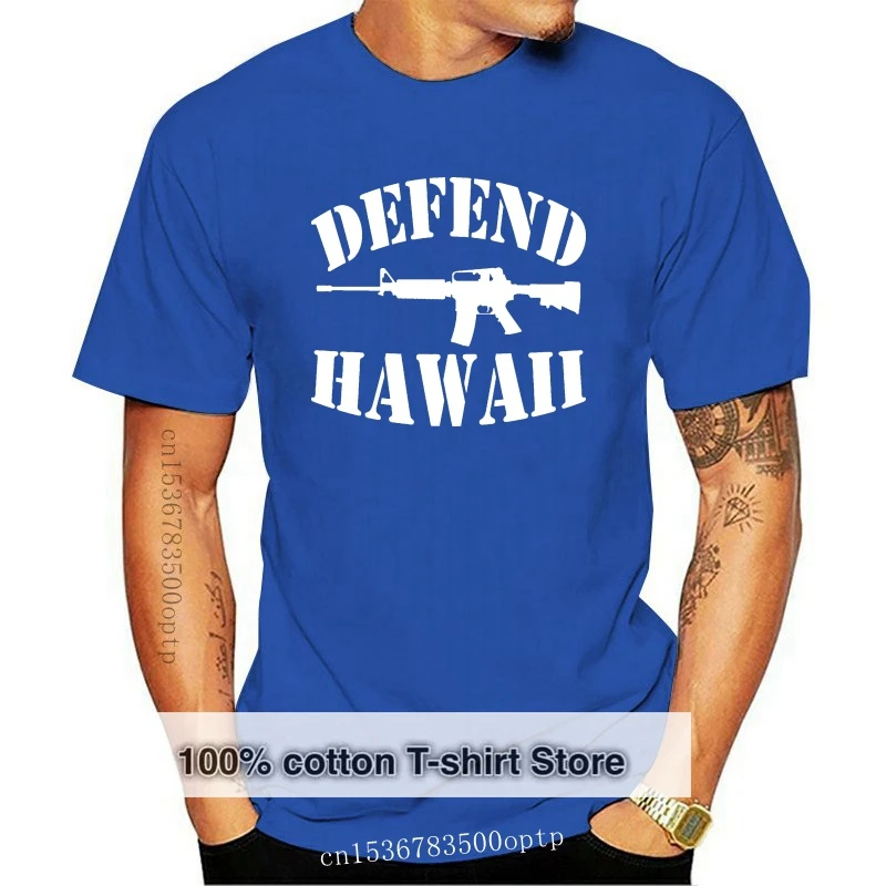 

Fashion Men Gun Defend Hawaii Logo T shirt