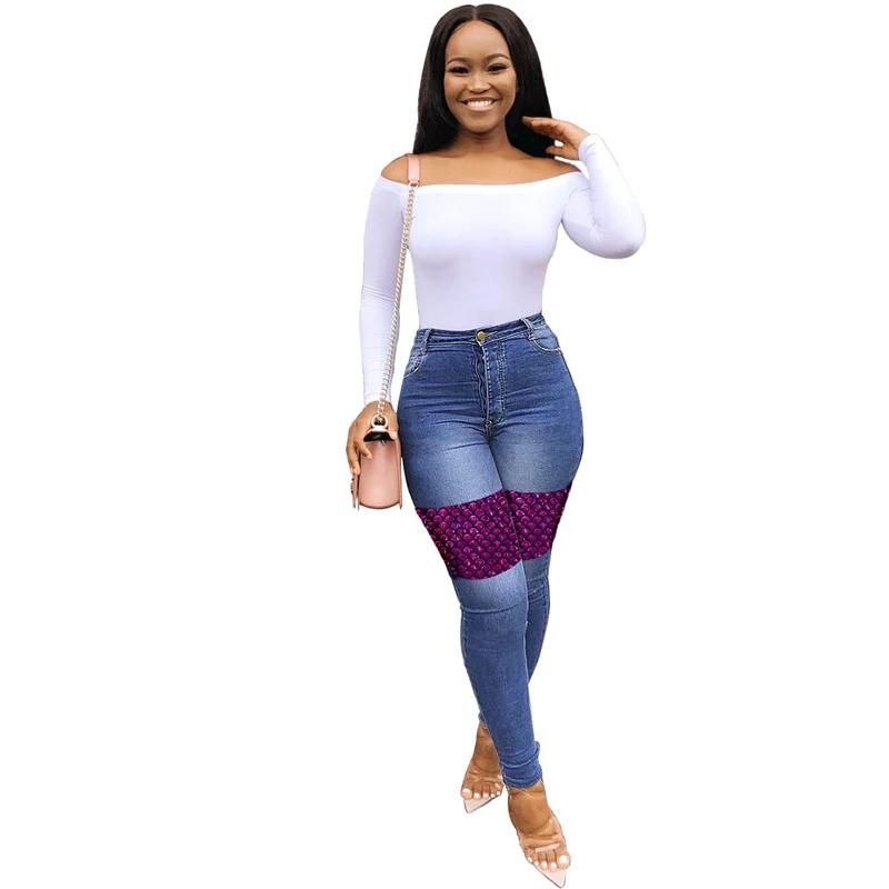 

Bodycon Pencil Jeans for Women High Waist Patchwork Spliced Push Up Jeans Trousers Vintage Stretch Street Skinny Long Denim Pant