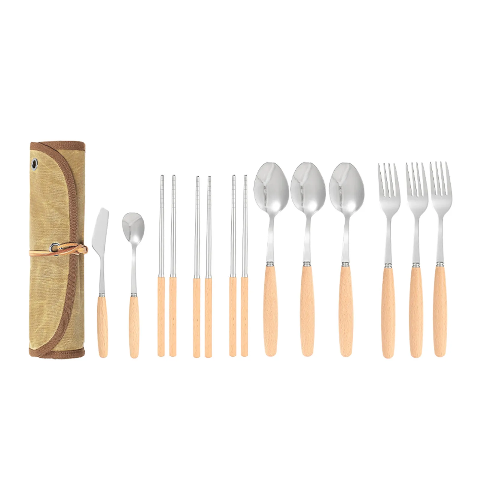 

Outdoor Cutlery Storage Bag Camping Barbecue 3 People Tableware Stainless Steel Spoon Chopsticks Fork Picnic Organizer Package