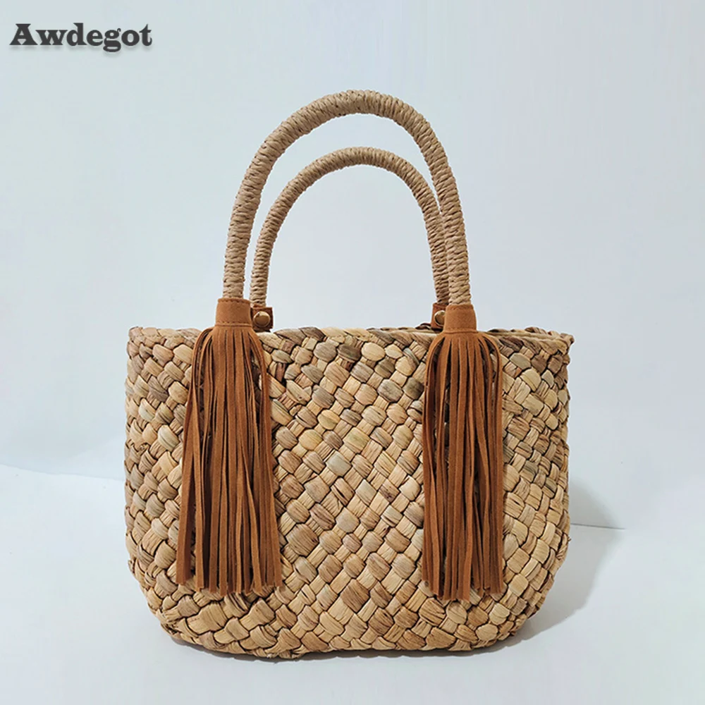 

Women's Bag 2022 Trend Straw Knitting Tote Long Tassel Summer Beach Bag Fashion Weave Handbags Drawstring Shoulder Purse Female