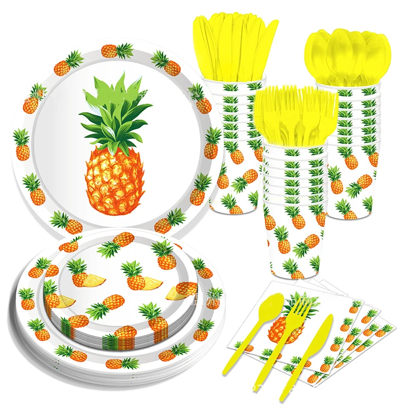 

8Guests Pineapple Themed Birthday Party Tableware Hawaii Plates Baby Boy 1st Birthday Girls Favor Summer Birthday Party Supplies
