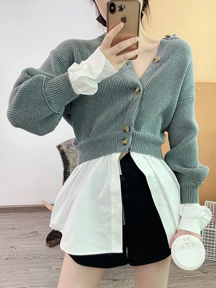 

BZVW Knitted Spliced Blouses Contrast Color Designer Women's Coat 2023 Spring Autumn Fashion New Knit Top Female Trend 25X2317