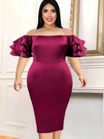 burgundy satin dresses cold shoulder sexy bodycon plus size women evening cocktail event occasion outfits 4xl shiny dress gowns