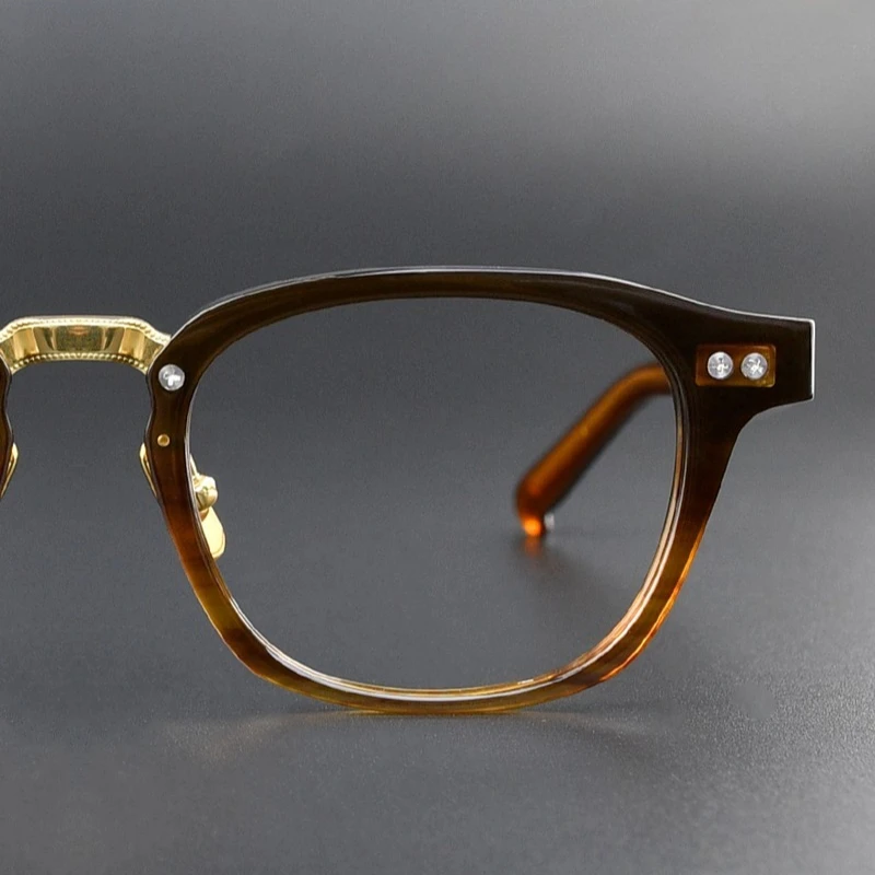 Фото Оправы для очков M151 Tortoise Gold Titanium&Acetate Square с декоративными вставками, деловые очки для повседневной носки и неформальных встреч №3