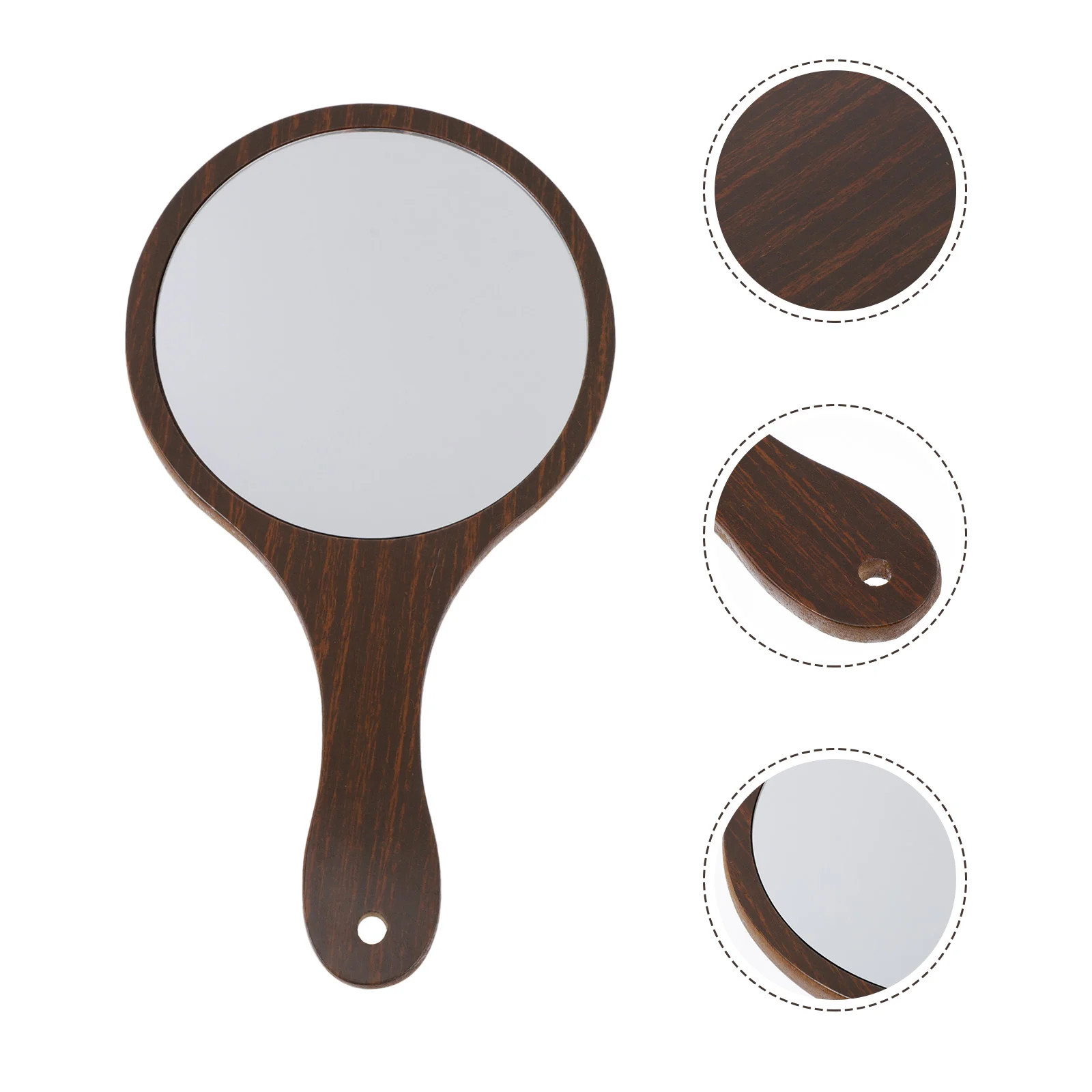 

Mirror Hand Makeup Handheld Handle Wood Wooden Hole Vanity Mirrors Hanging Portable Held Women Simple Beauty Travel Frame