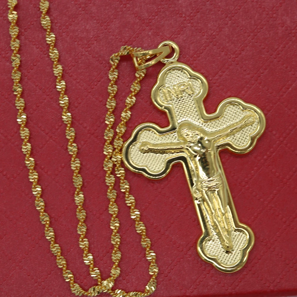

Solid Jesus Cross Pendant Chain 18k Yellow Gold Filled Classic Men Women Jewelry Vintage Style