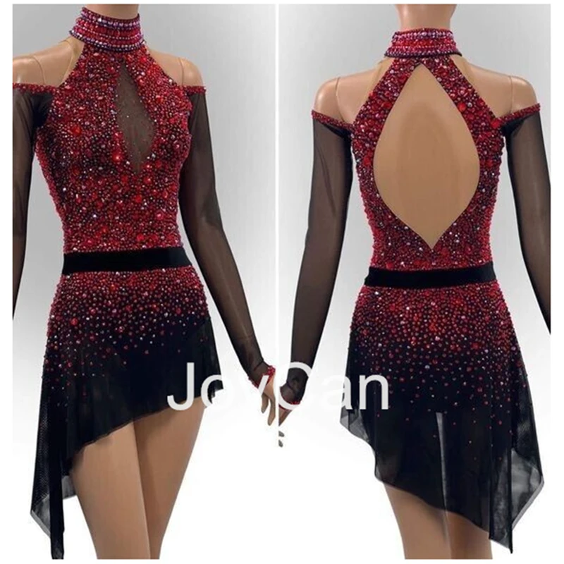 Платье для катания на коньках JoyCan Ice синее эластичное Сетчатое платье из