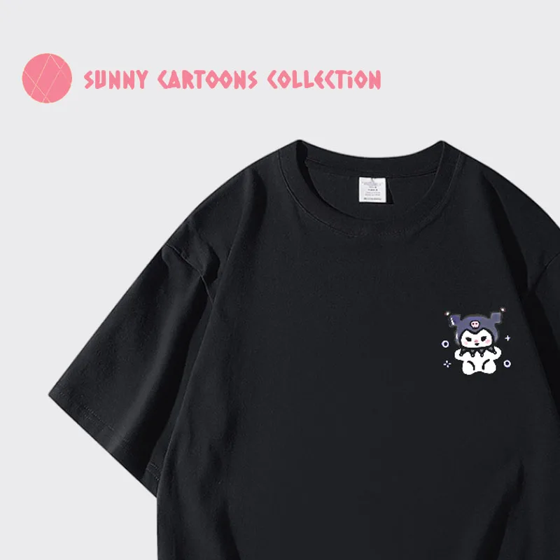 

Футболка Sanrio Kuromi Melody Hello Kitty с коротким рукавом, простой мультяшный топ из хлопка, Студенческая одежда для пары