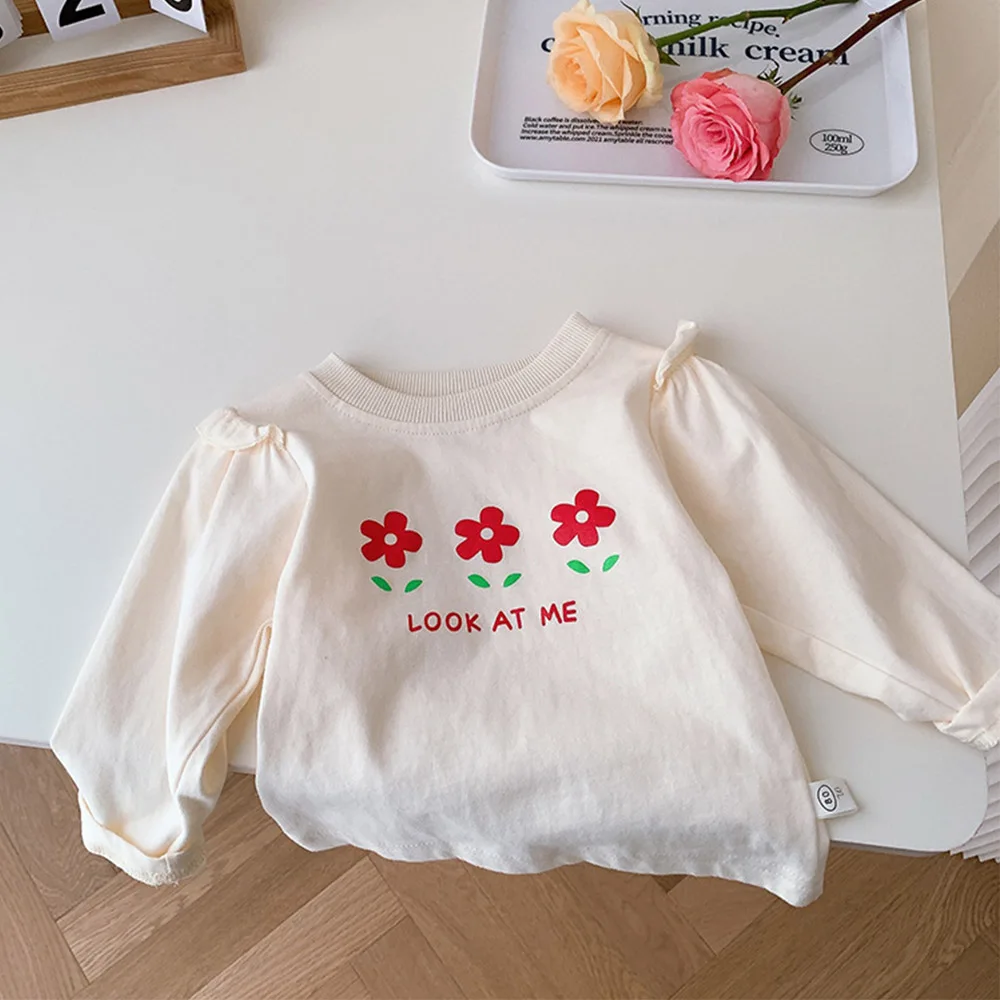 

Long Sleeve Kids T Shirt For Girls Floral Letter Print Cotton Spring Autumn Childrens Boutique Clothing