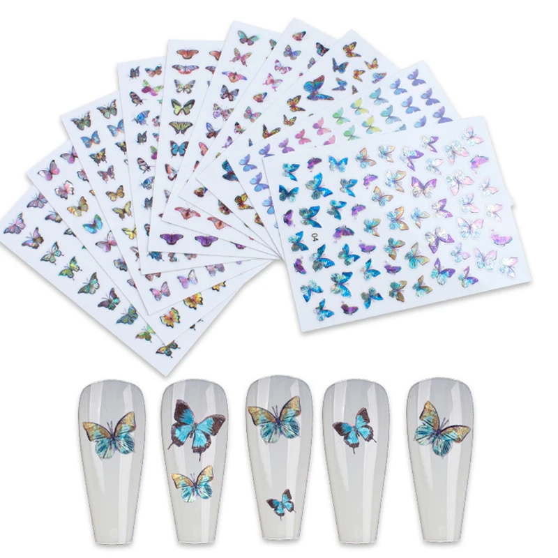 1 лист черных белых серебряных золотых бабочек лазерные 3D наклейки для ногтевого
