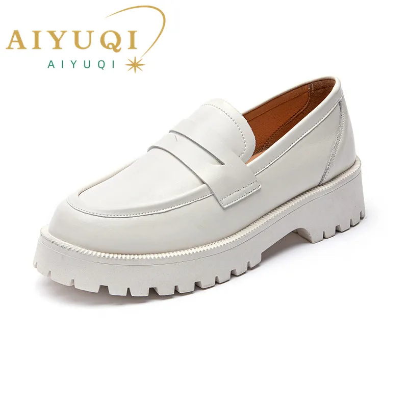 AIYUQI-봄 신발, 여성 영국 스타일, 새로운 두꺼운 밑창, 대학 스타일, 캐주얼 로퍼, 정품 가죽 패션 신발, 여아, 2022
