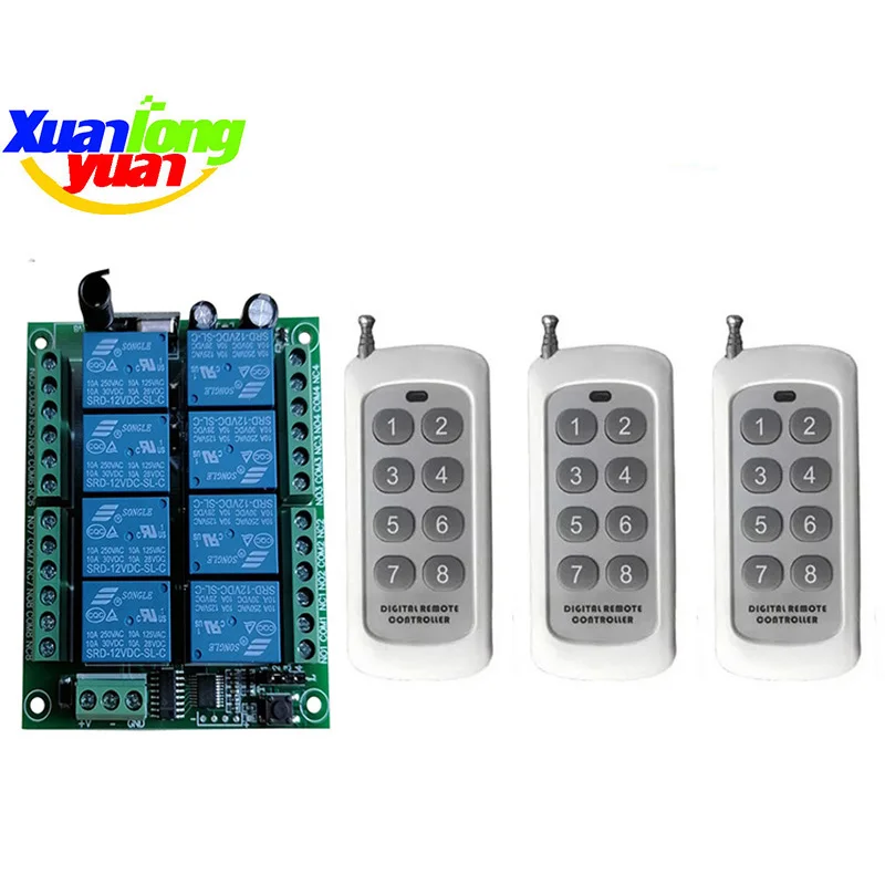 DC12V 24V 8CH 8 CH RF Remote Control Circuit Universal Wireless Switch 433 MHz Relay Receiver and Smart Transmitter For garage