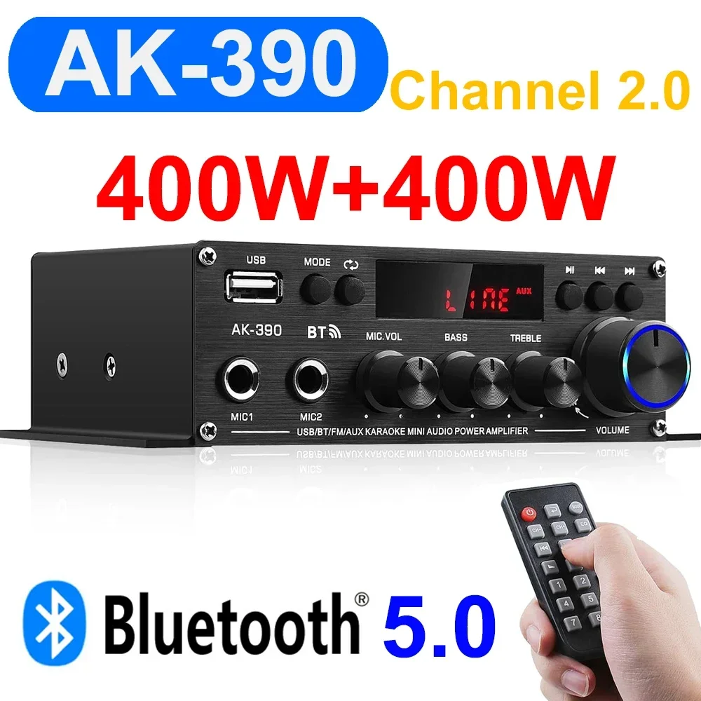 AK390 Усилитель Bluetooth 5.0 Hi-Fi Усилители мощности 400 Втx2 Стерео цифровой усилитель Басс
