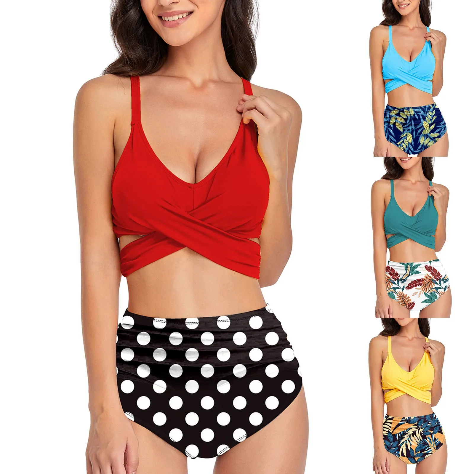 

Купальник 2023, женское летнее повседневное бикини из двух частей, сексуальное бикини с завышенной талией, размеры Xxl, размера плюс, пляжные наряды для женщин