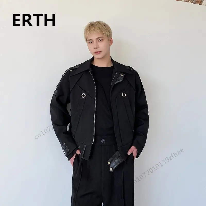 

ERTH 2023 Весенняя нишевая Дизайнерская куртка, мужские Индивидуальные однотонные куртки на молнии с лацканами, новая модная мужская одежда с карманами