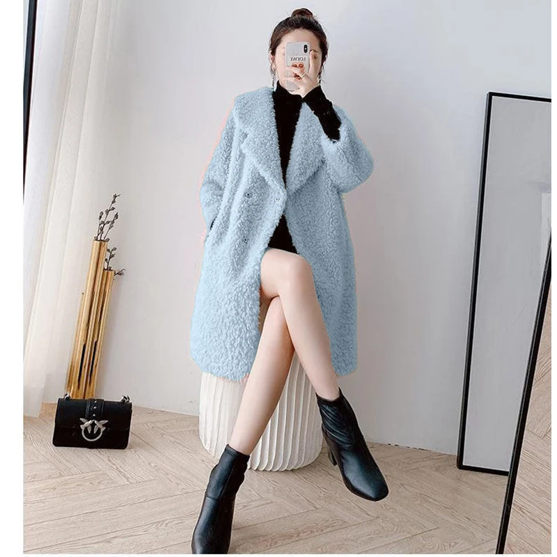 Pink Faux Fur Coat Women's New Autumn Winter Thick Warm Sheep Shearing Lamb Fur Jackets Famale Clothing Tops Solid Loose Parkas