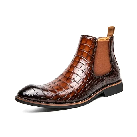Мужские классические ботинки челси из искусственной кожи с крокодиловым узором и квадратным носком модная универсальная деловая Повседневная уличвечерние вечерняя Классическая обувь