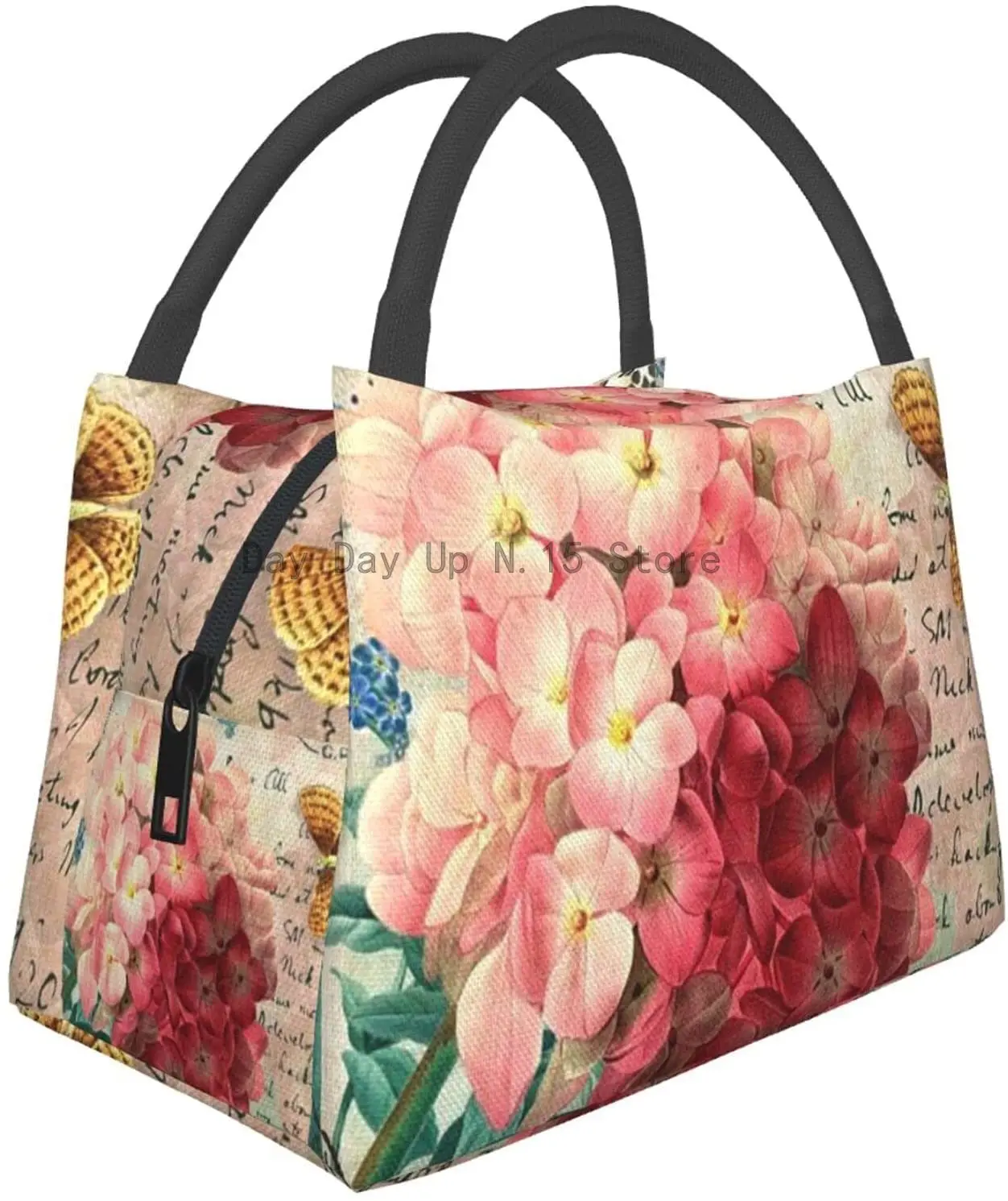 

Pink Flowers Print Lunch Box Collapsible Lunch Tote Bag For Women, Men, Adults And Teens