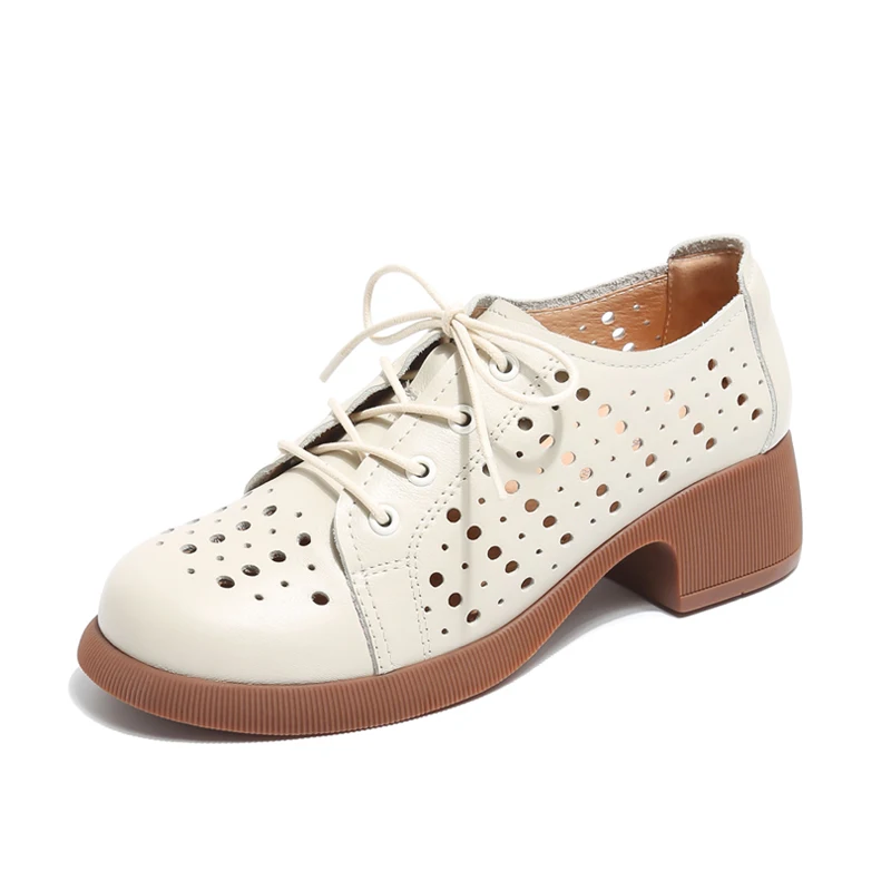 Spring and Summer 2023 Small Leather Shoes Large Size women's Shoes White Casual Breathable Hollow Single Shoe Sandals Soft