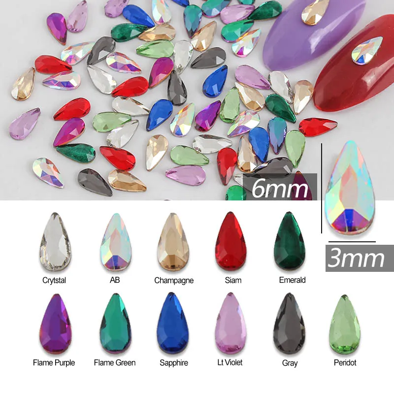 

3x6mm Drop Shape Nail Art Rhinestones Holo Flat Shap Crystal Gems Shiny Stones Charm Glass DIY Decorations Accessories