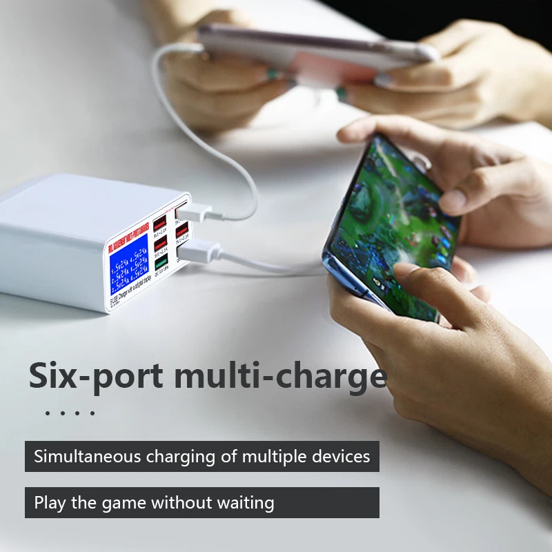 Зарядное устройство 8A QC3.0 USB с ЖК-дисплеем, 6 портов