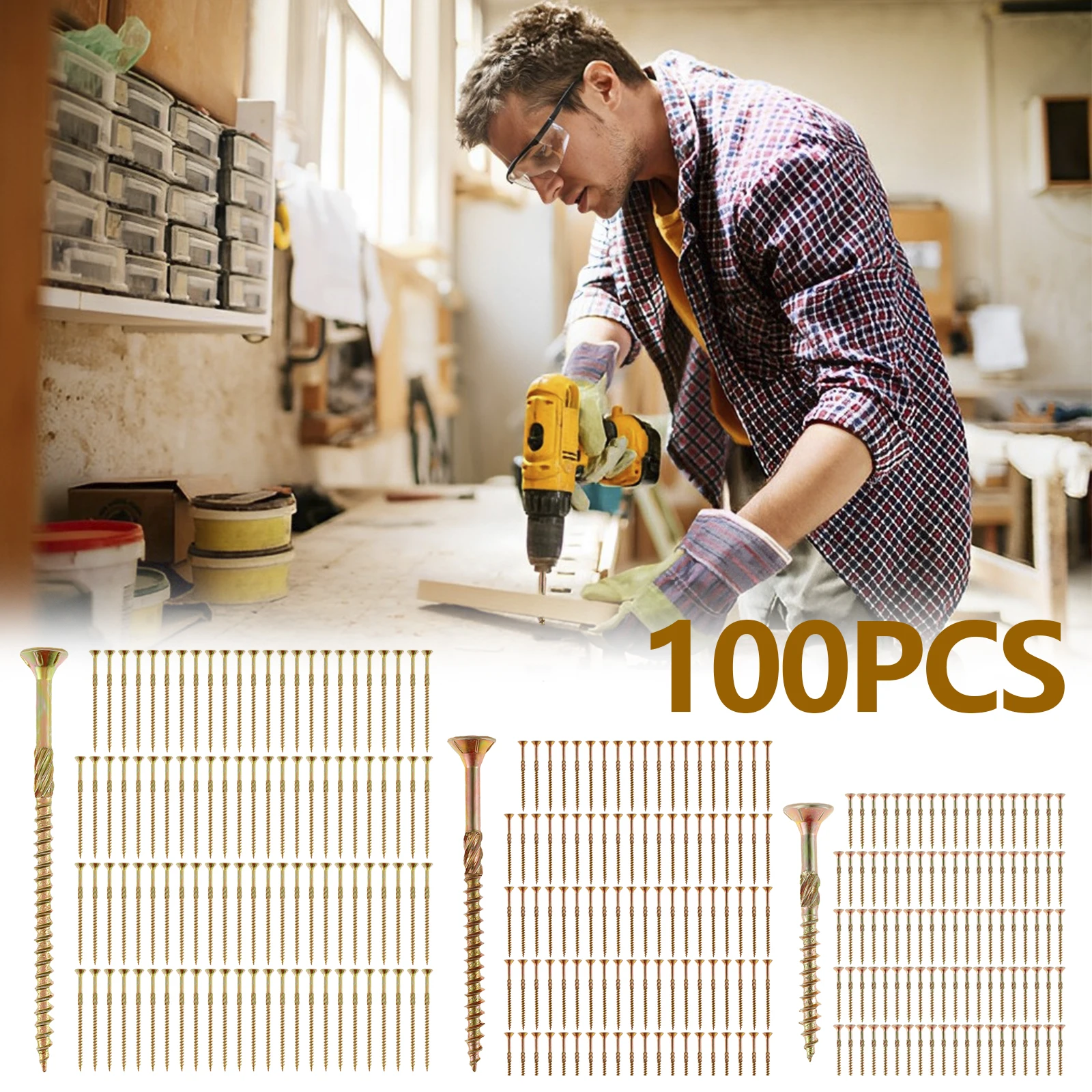 

100Pcs Deck Screws Sturdy Wood Screws Durable Torx Self-Tapping Screws Timber Screws Multi-Purpose Outdoor Fence Screws Set for