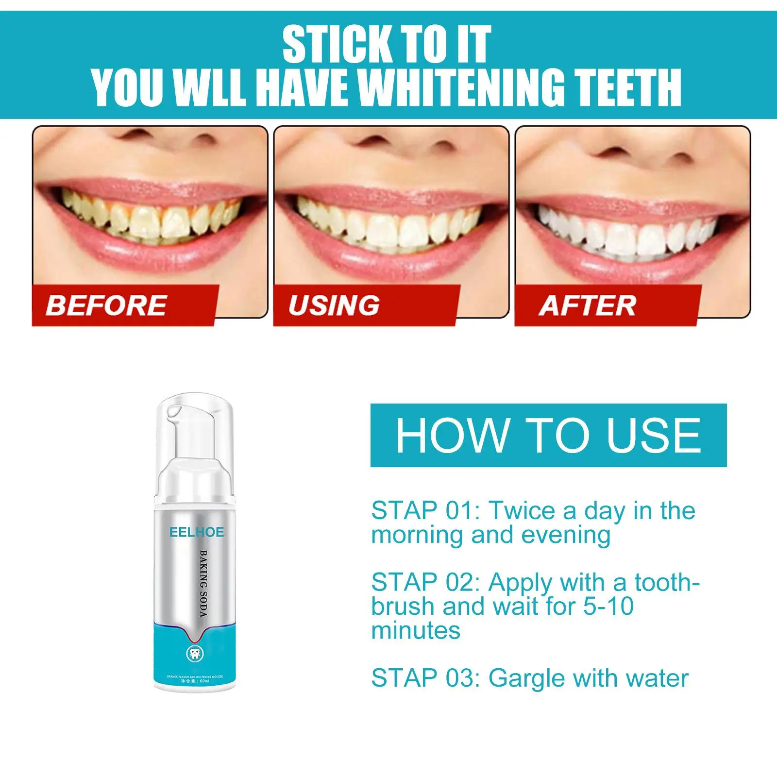 

Toothpaste Whitening Foam 60ml Cleaning Gums Remove Tooth Plaque