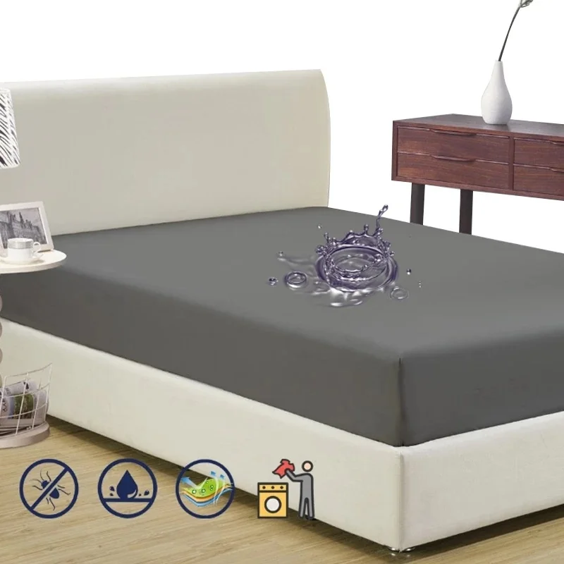 

Solid Color Waterproof Mattress Cover Breathable Anti Mites Bed Sheet Mattress Protector Elastic Band Fitted Sheet Multi Size