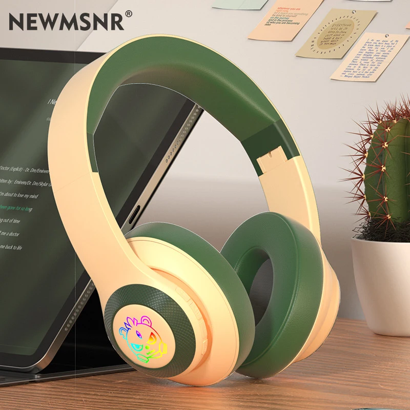 

Glowing Wireless Bluetooth RGB Headphones With Mic HiFi Stereo Music Headset Gaming Headphones Support TF Card Noise Reduction