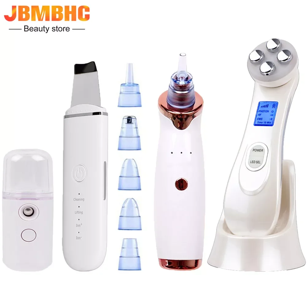 

NEW2023 4 In 1 Beauty Kit RF & EMS Beauty Device Microcurrent Radio Frequency Facial Massager Ultrasonic Skin Scrubber Black