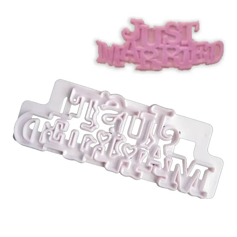 

Just Married Letter Fondant Embosser Cookie Cutters Biscuit Molds Icing Embossing Decorating Wedding Cake Kitchen Baking Tools