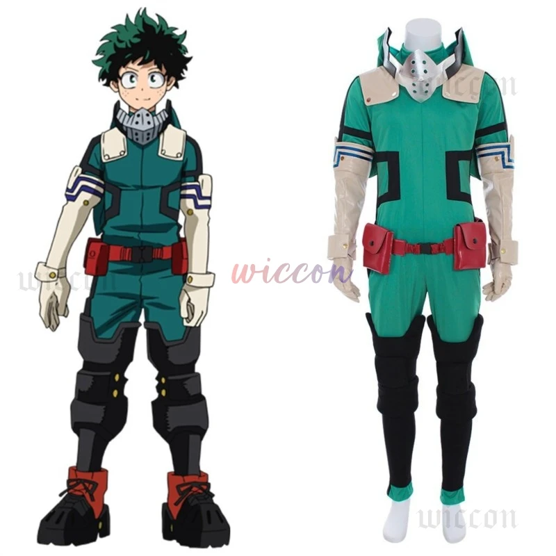 Аниме My Academy Hero Косплей Midoriya Izuku Костюм Deku Battle Унисекс Набор Хэллоуин Парик Волосы